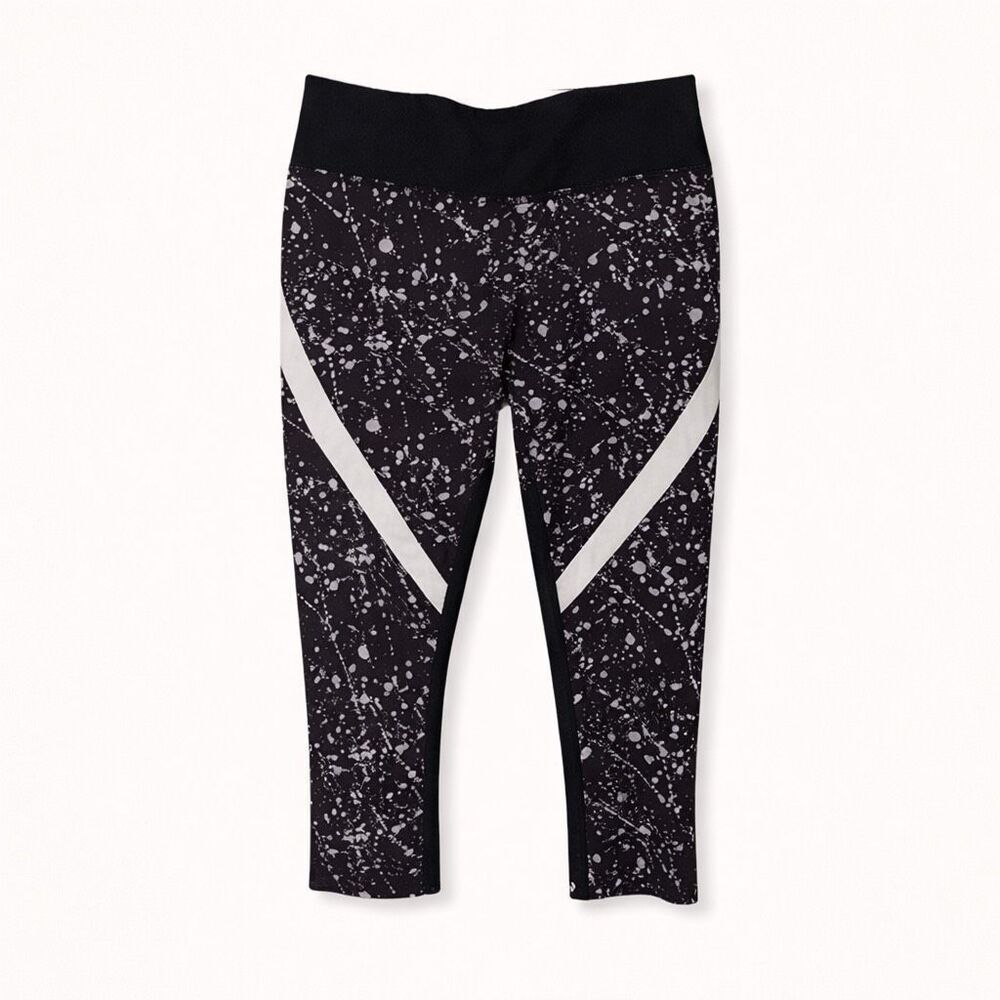 Danskin Now Capri Leggings Small Black White Speckled High Rise Athletic Yoga Pa